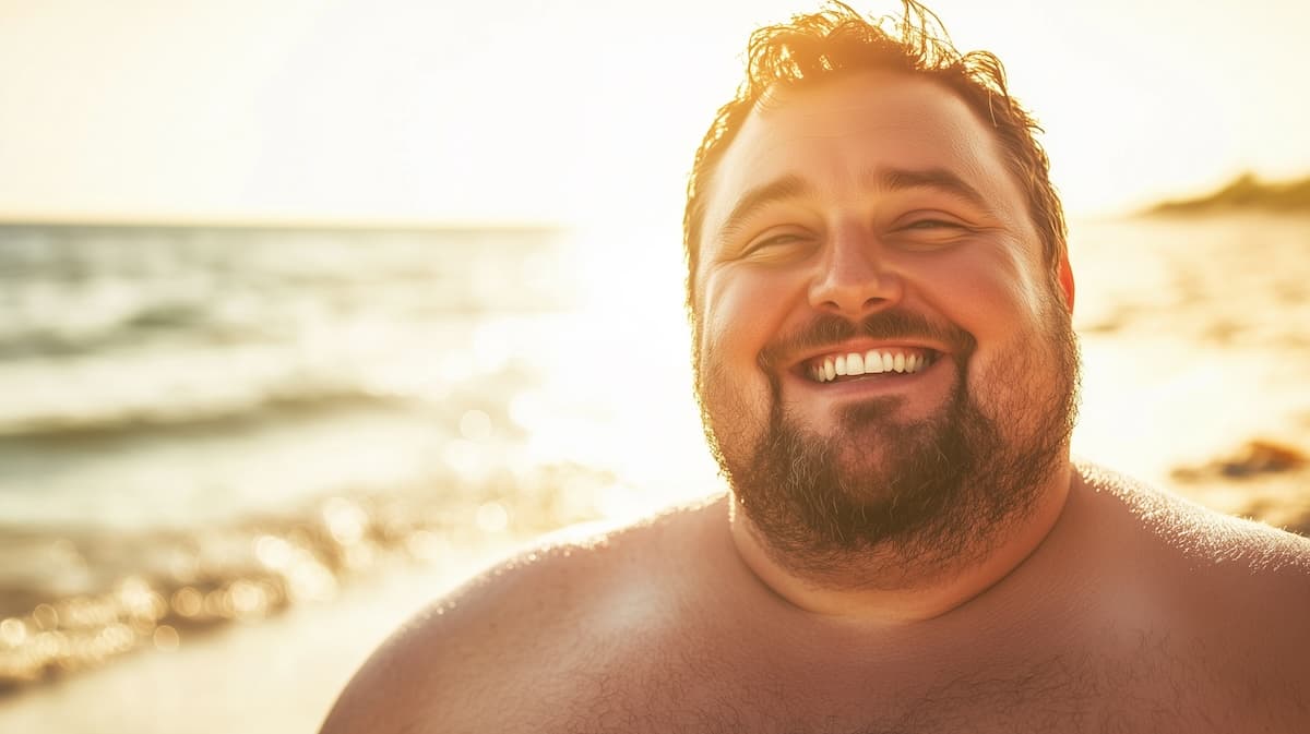Homme en surpoids souriant